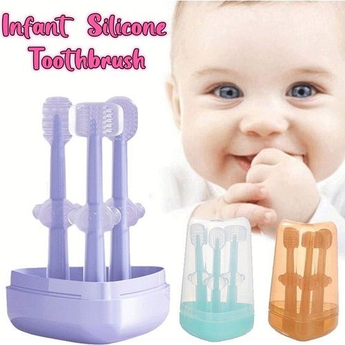 Baby Soft Bristle Toothbrush Silicone, 0-36 Months 3pcs set with Box